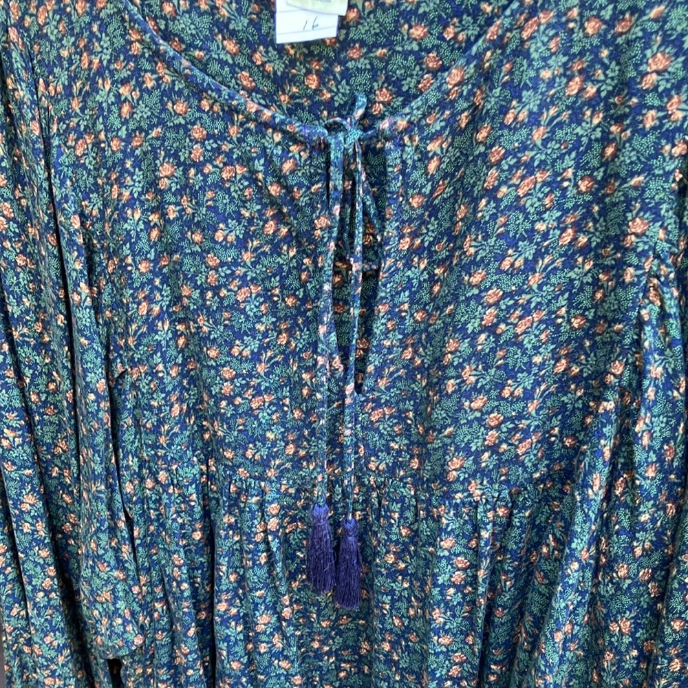 Ralphh Lauren Crew Neck W/tie Blousom Sleeves Loose Split Joint Shirt - Picture 4 of 6
